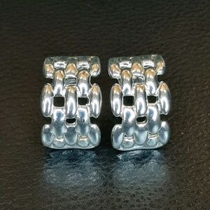 Vintage Avon Earrings Silver Tone Studs Signed Weave Like Pattern